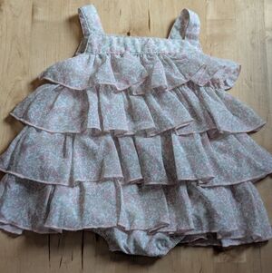 Edgehill Collection Pink Green Floral Ruffle Dress